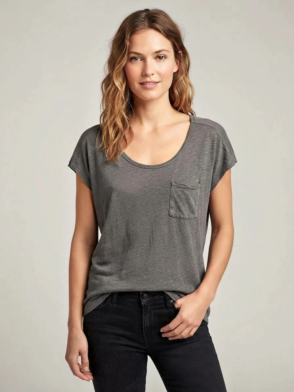 Joie Linen Silk Gray Short Sleeve Tee Size M